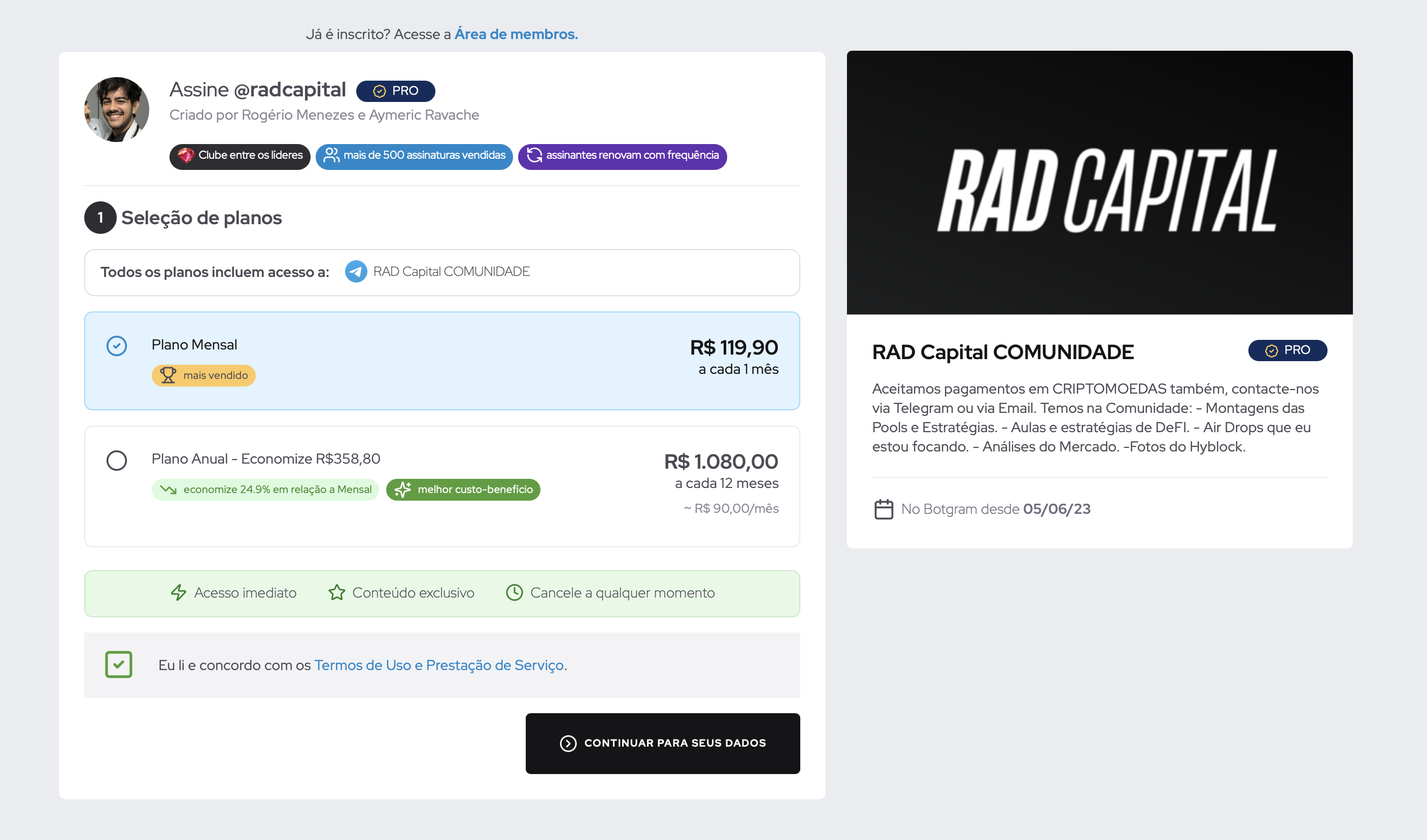 Novo Checkout Botgram